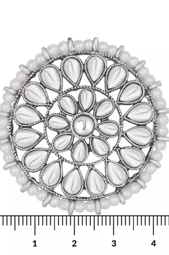 Navratri Ethnic Silver Plated Kundan Pearl Round Earring Traditional Jewellery for Women Girls 
