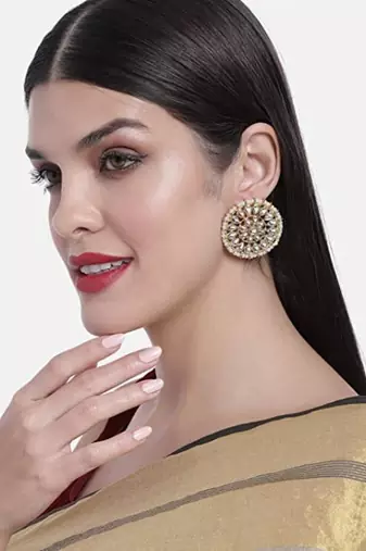 Silver Plated Kundan Pearl Round Earring Traditional Jewellery for Women Girls 