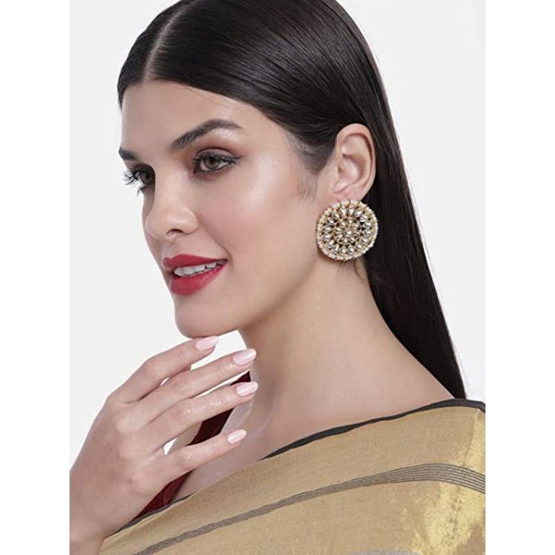 Silver Plated Kundan Pearl Round Earring Traditional Jewellery for Women Girls 