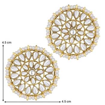 Silver Plated Kundan Pearl Round Earring Traditional Jewellery for Women Girls  3