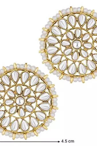 Silver Plated Kundan Pearl Round Earring Traditional Jewellery for Women Girls 