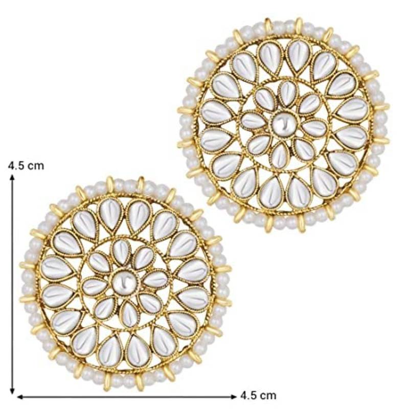 Silver Plated Kundan Pearl Round Earring Traditional Jewellery for Women Girls 