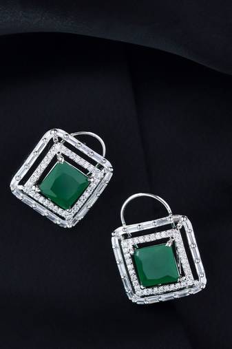 Silver Plated Glittering Crystal AD Stone Studs Earrings for Women & Girls 