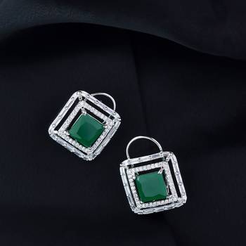 Silver Plated Glittering Crystal AD Stone Studs Earrings for Women & Girls  1