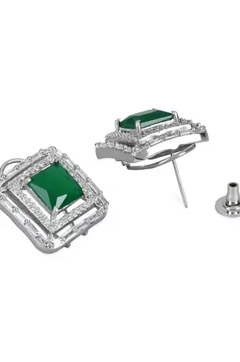 Silver Plated Glittering Crystal AD Stone Studs Earrings for Women & Girls 