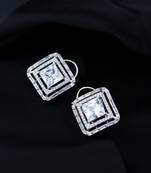 Silver Plated Glittering Crystal AD Stone Studs Earrings for Women & Girls 
