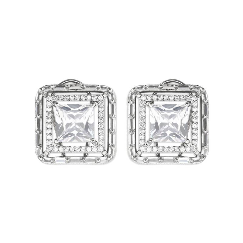 Silver Plated Glittering Crystal AD Stone Studs Earrings for Women & Girls 