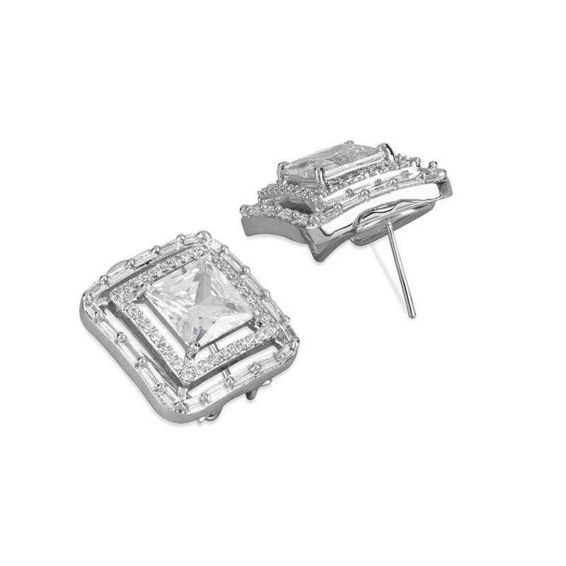 Silver Plated Glittering Crystal AD Stone Studs Earrings for Women & Girls 