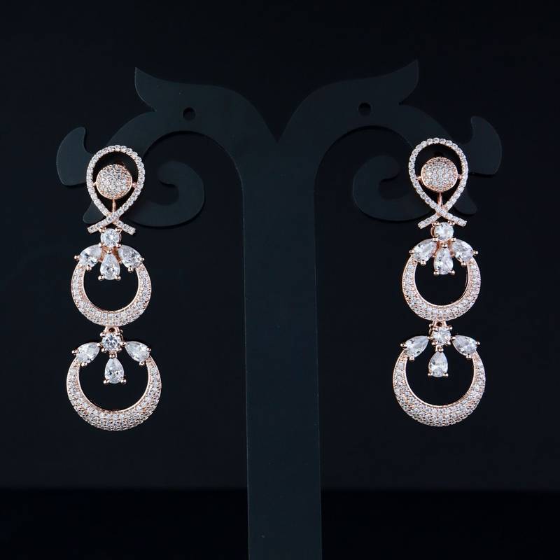 Rose Gold Plated Glittering Crystal AD Stone studded Earrings for Women & Girls 