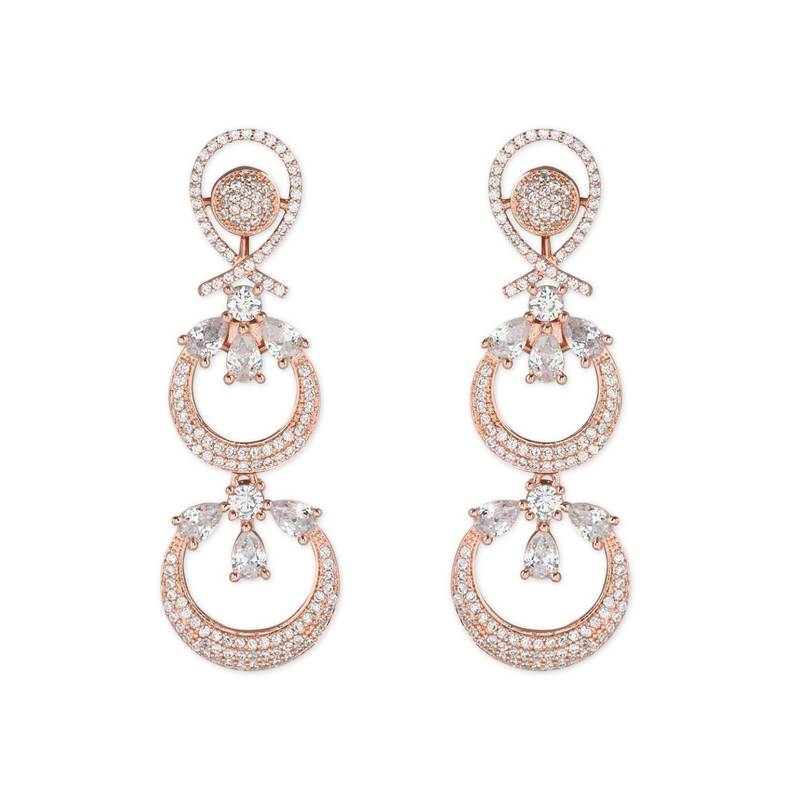 Rose Gold Plated Glittering Crystal AD Stone studded Earrings for Women & Girls 