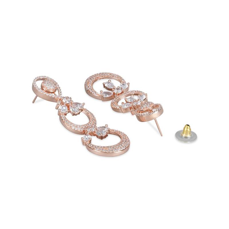 Rose Gold Plated Glittering Crystal AD Stone studded Earrings for Women & Girls 