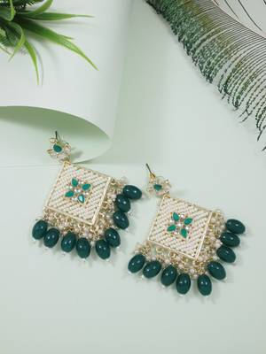 Traditional Gold Plated White Kundan Pearl Drop Earring For Women/Girls  1