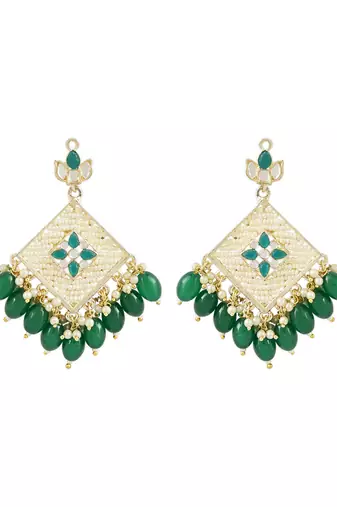 Traditional Gold Plated White Kundan Pearl Drop Earring For Women/Girls 
