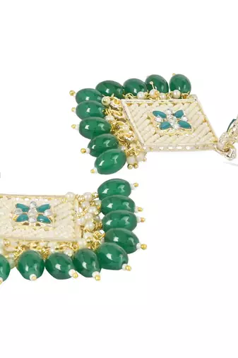 Traditional Gold Plated White Kundan Pearl Drop Earring For Women/Girls 