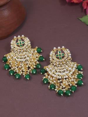 Traditional Gold Plated White Kundan Pearl Drop Earring For Women/Girls  1