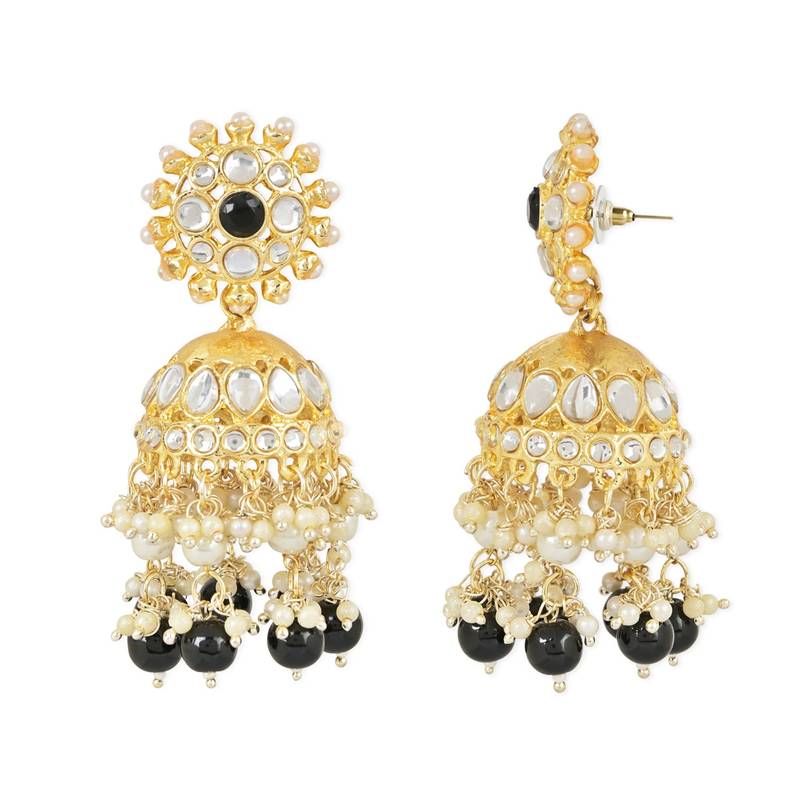 Traditional Gold Plated White Kundan Pearl Drop Jhumki Earring For Women/Girls 