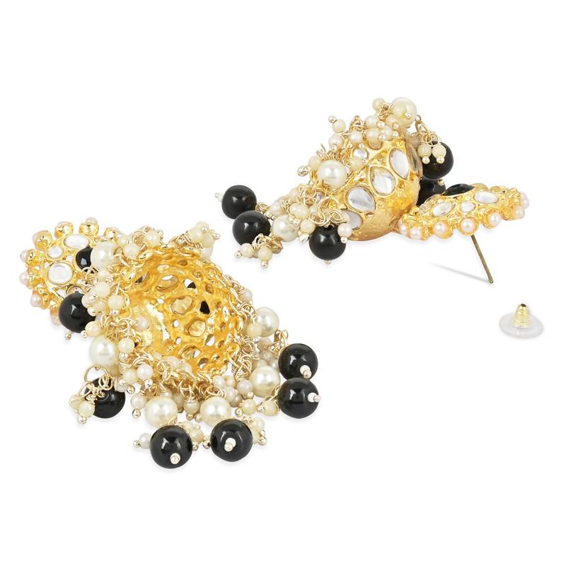Traditional Gold Plated White Kundan Pearl Drop Jhumki Earring For Women/Girls 