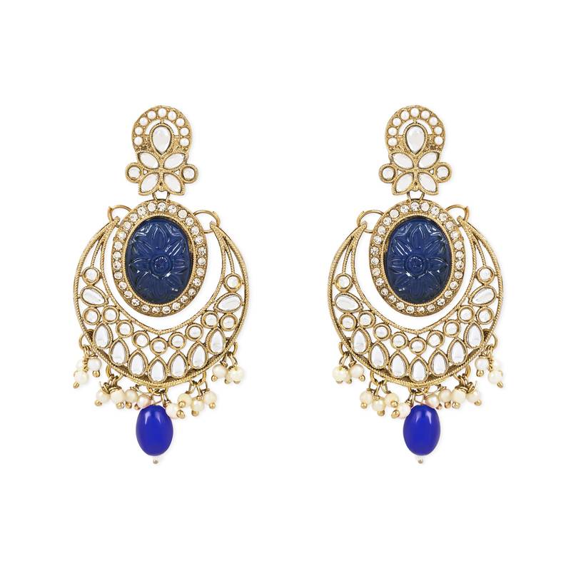 Traditional Pearl Kundan Stone Studded Chandbali Earring For Women/Girls 