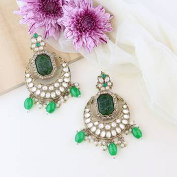 Traditional Pearl Kundan Stone Studded Chandbali Earring For Women/Girls  1