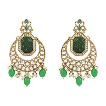 Traditional Pearl Kundan Stone Studded Chandbali Earring For Women/Girls  2