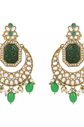 Traditional Pearl Kundan Stone Studded Chandbali Earring For Women/Girls 