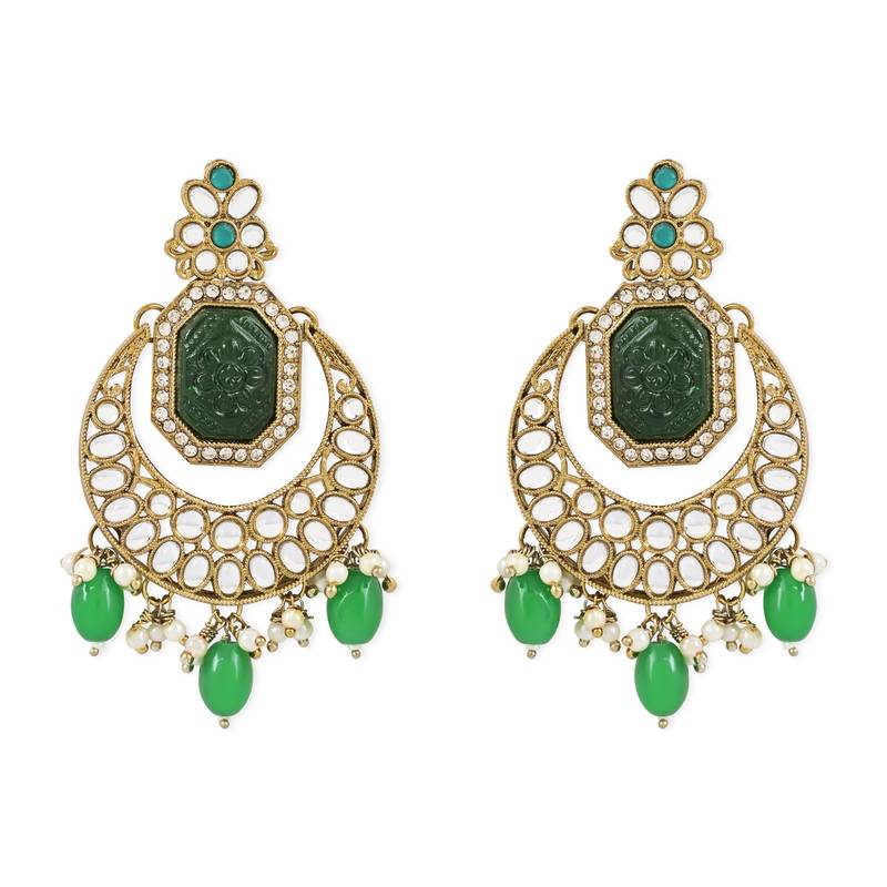 Traditional Pearl Kundan Stone Studded Chandbali Earring For Women/Girls 