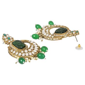 Traditional Pearl Kundan Stone Studded Chandbali Earring For Women/Girls  3