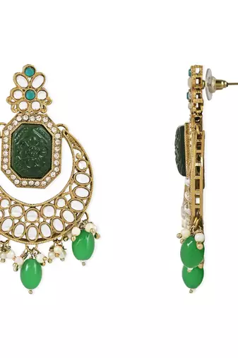 Traditional Pearl Kundan Stone Studded Chandbali Earring For Women/Girls 
