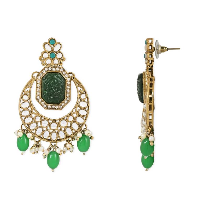 Traditional Pearl Kundan Stone Studded Chandbali Earring For Women/Girls 
