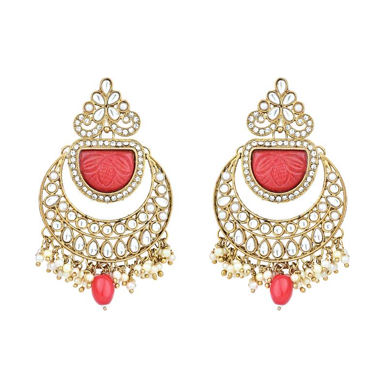 Traditional Pearl Kundan Stone Studded Chandbali Earring For Women/Girls 