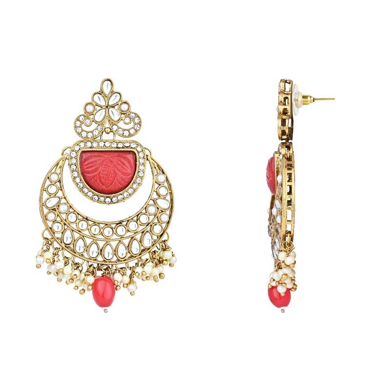 Traditional Pearl Kundan Stone Studded Chandbali Earring For Women/Girls 