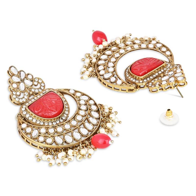 Traditional Pearl Kundan Stone Studded Chandbali Earring For Women/Girls 
