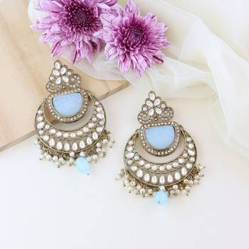 Traditional Pearl Kundan Stone Studded Chandbali Earring For Women/Girls  1