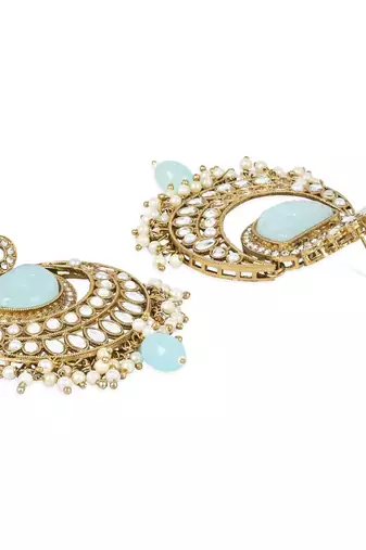 Traditional Pearl Kundan Stone Studded Chandbali Earring For Women/Girls 