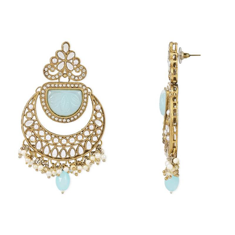 Traditional Pearl Kundan Stone Studded Chandbali Earring For Women/Girls 