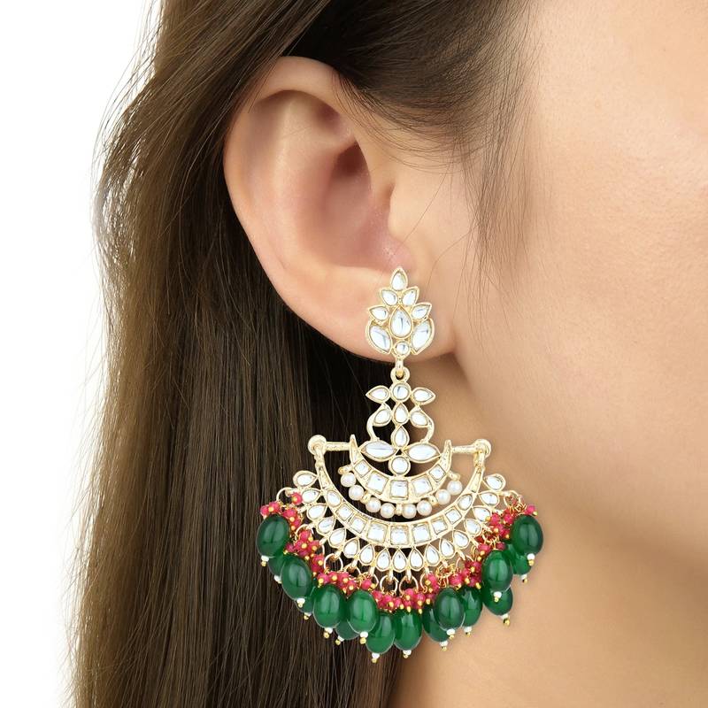 Traditional Kundan Pearl Chandbali Earrings For Women And Girls 