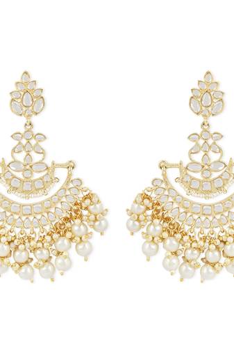 Traditional Gold Plated White Kundan Pearl Drop Chandbali Earring For Women/Girls (E3102W)
