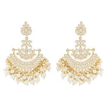 Traditional Gold Plated White Kundan Pearl Drop Chandbali Earring For Women/Girls  1