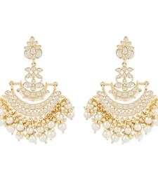 Traditional Gold Plated White Kundan Pearl Drop Chandbali Earring For Women/Girls 