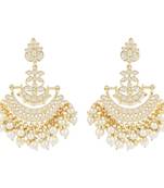 Traditional Gold Plated White Kundan Pearl Drop Chandbali Earring For Women/Girls 