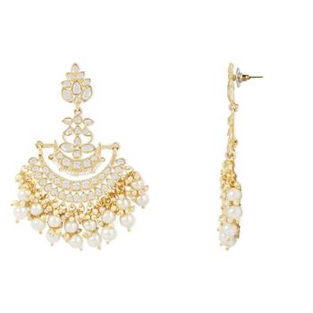 Traditional Gold Plated White Kundan Pearl Drop Chandbali Earring For Women/Girls  3