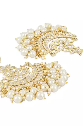 Traditional Gold Plated White Kundan Pearl Drop Chandbali Earring For Women/Girls 