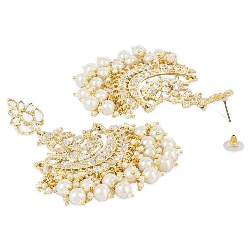 Traditional Gold Plated White Kundan Pearl Drop Chandbali Earring For Women/Girls 