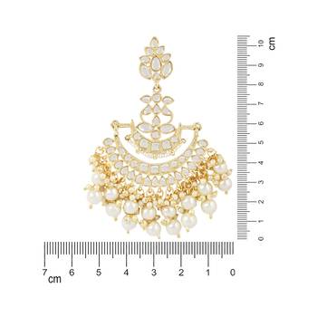 Traditional Gold Plated White Kundan Pearl Drop Chandbali Earring For Women/Girls  5