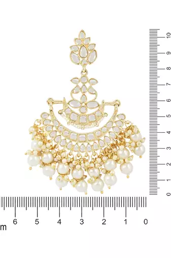 Traditional Gold Plated White Kundan Pearl Drop Chandbali Earring For Women/Girls 