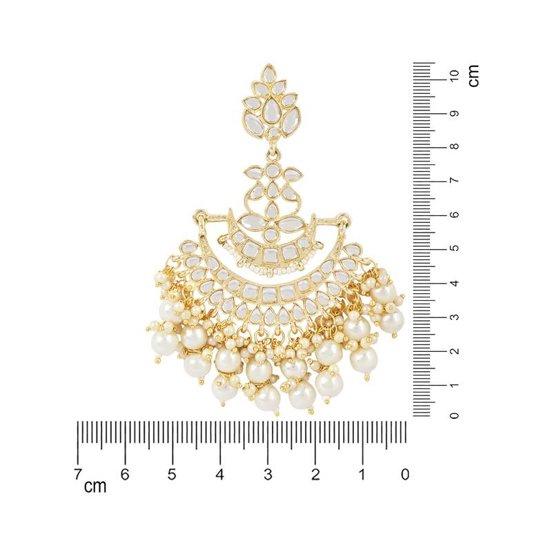 Traditional Gold Plated White Kundan Pearl Drop Chandbali Earring For Women/Girls 