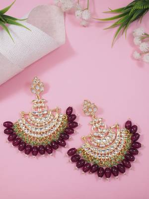 Traditional Kundan Pearl Chandbali Earrings For Women And Girls  1