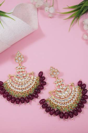 Traditional Kundan Pearl Chandbali Earrings For Women And Girls (E3102Wi)
