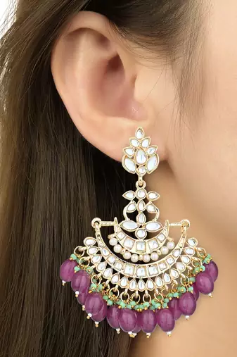 Traditional Kundan Pearl Chandbali Earrings For Women And Girls 