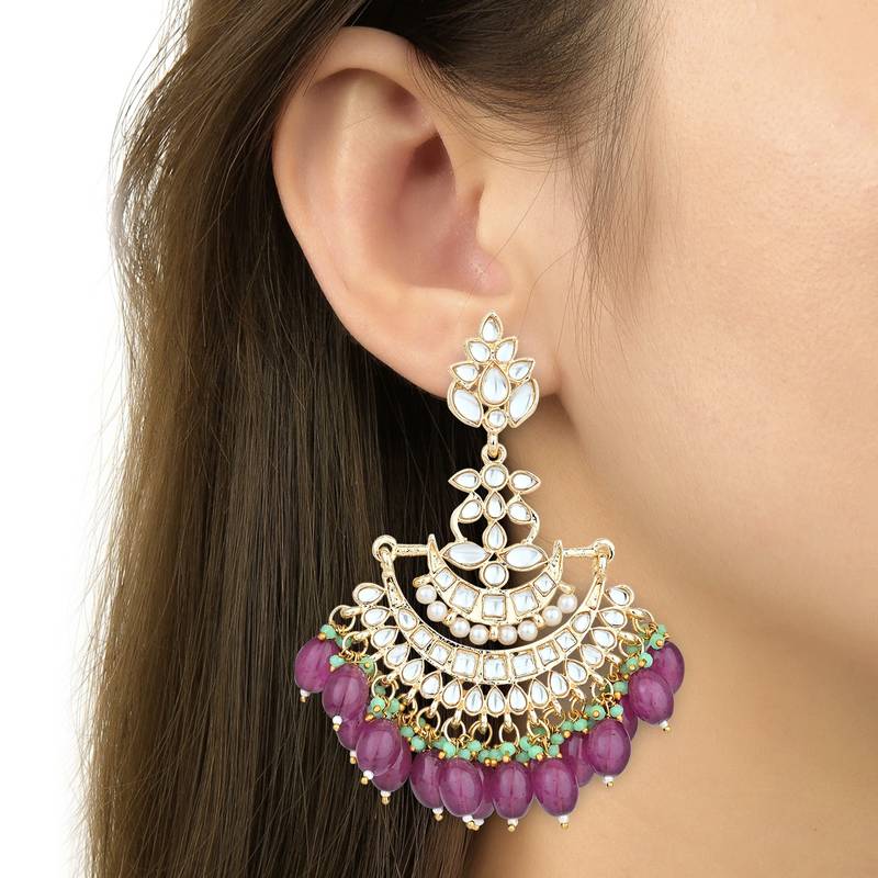 Traditional Kundan Pearl Chandbali Earrings For Women And Girls 